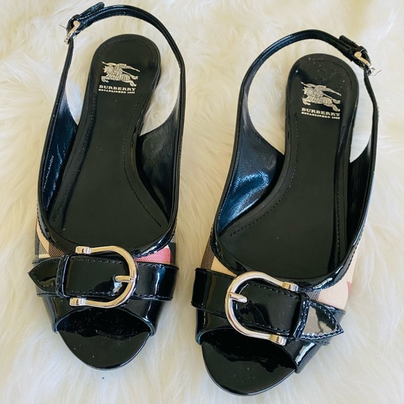 BURBERRY Nova Check slingback open toe flats, Sz. 39.5 - Picture 2 of 11